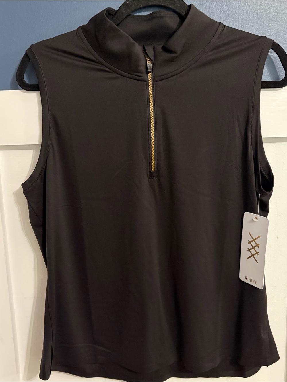 Rhone CourseToCourt Sleeveless Zip Mock Tank Black Size Large NWT